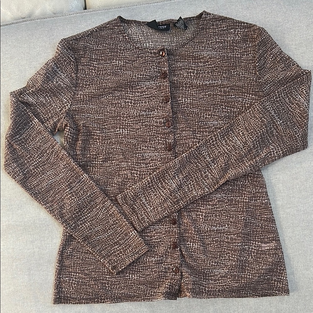 New York & Co Sheer Button-Up Top Brown Small